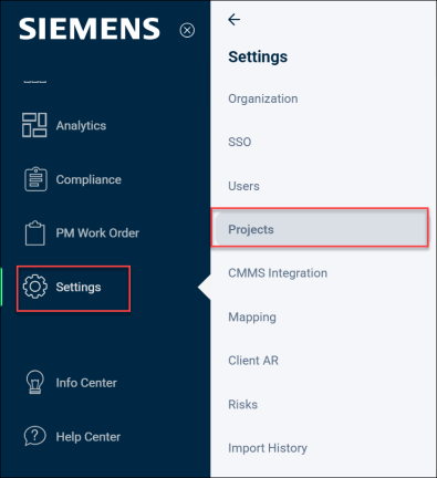 Project Settings Navigation